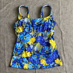 ✨ TROPICAL DREAM ✨ Lands' End Blue & Yellow Orchid Floral Tankini Top